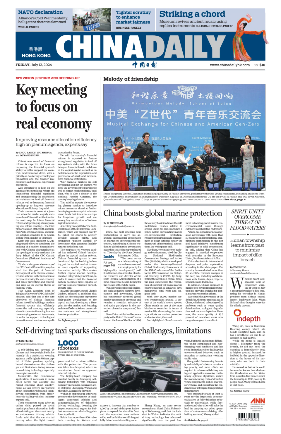 Prima-pagina-China Daily-oggi-edizione-di-oggi-20240712